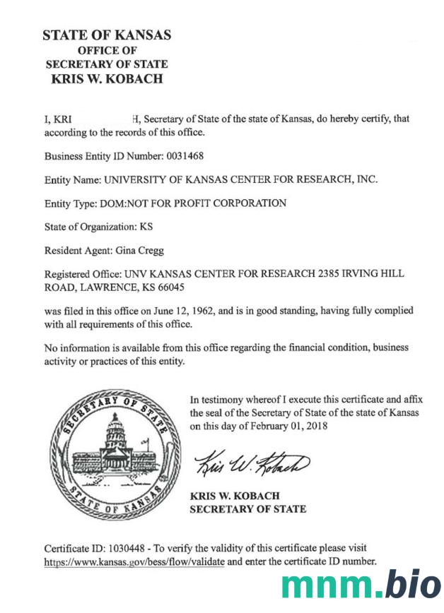 Certyfikat dobrej kondycji USA Kansas